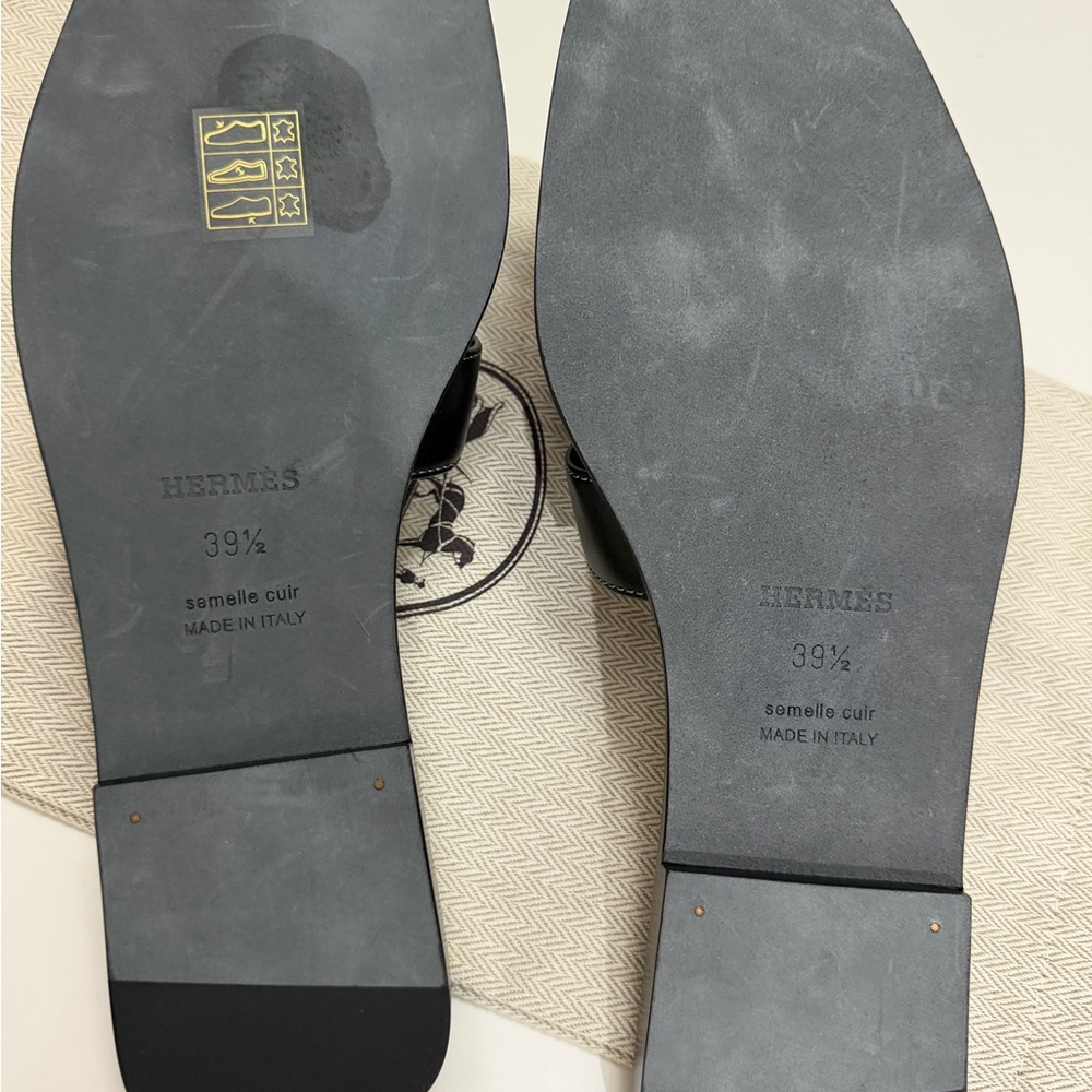 Hermes Black Leather Oran Slide Sandals New 39.5 - Picture 8 of 10